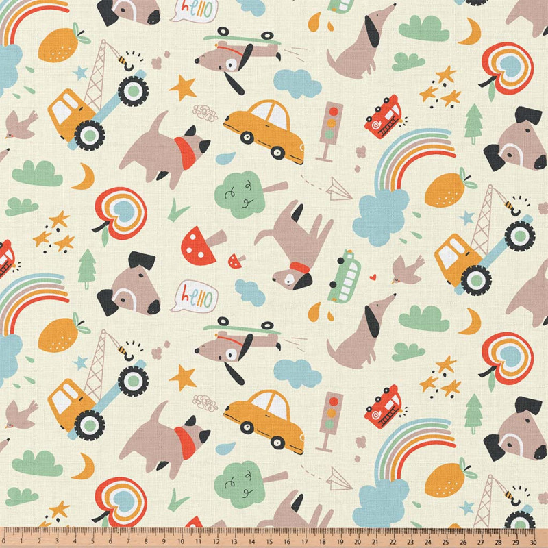 Printed Cotton SNOOP Ecru / Yellow